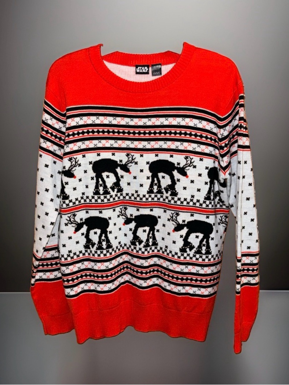 Star Wars Redish Orange & White AT AT Reindeer Pattern Men’s Sweater-L-EC